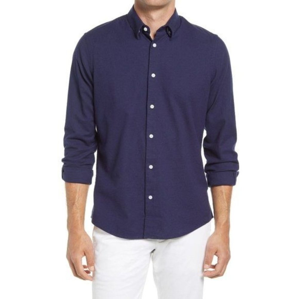 Nordstrom Oxford Button-Up Shirt Navy 2XL